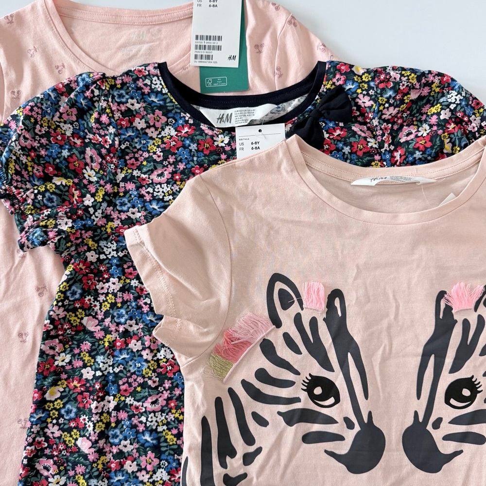 NWT H&M Kids Short Sleeve Tees Bundle of 3 Size 6-8Y